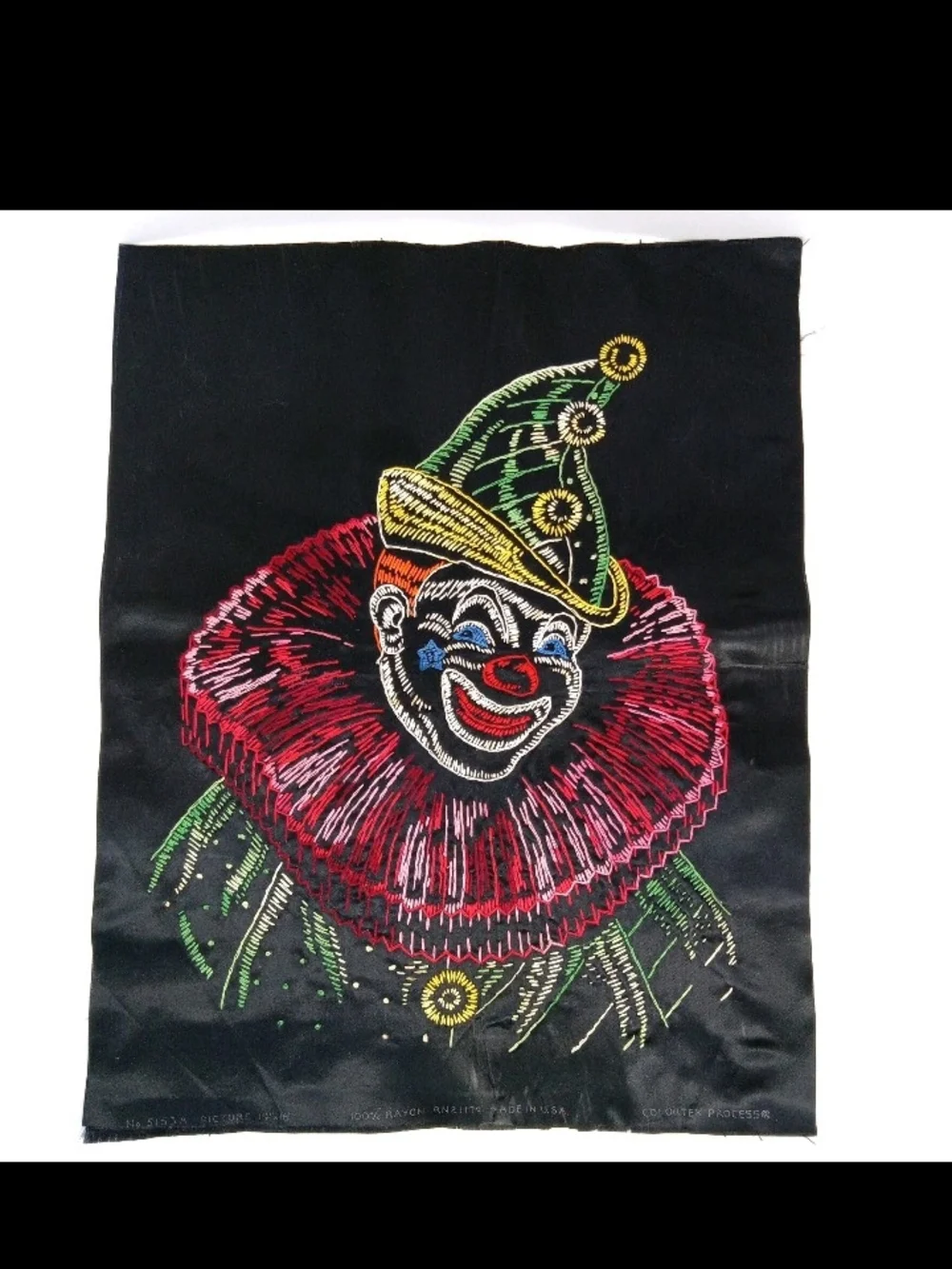 Vtg Colortex Black Embroidered Clown Wall Art - Colorful No Frame